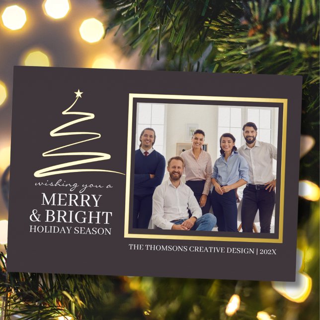 Modern Elegant Merry Bright Team Photo Christmas  Foil Holiday Card (Creator Uploaded)
