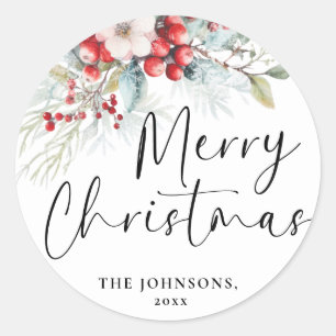 Modern Elegant Merry Christmas Calligraphy Script Classic Round Sticker