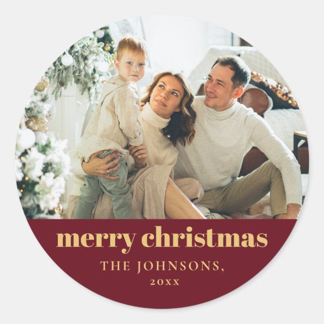 Modern Elegant Merry Christmas Custom Classic Round Sticker (Front)