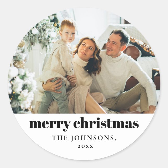 Modern Elegant Merry Christmas Custom Classic Round Sticker (Front)