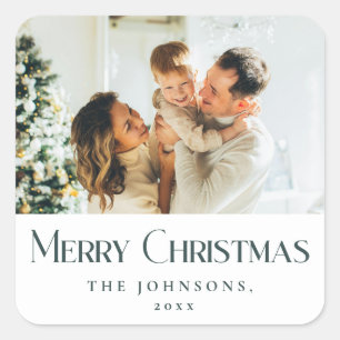 Modern Elegant Merry Christmas Custom Dark Green Square Sticker