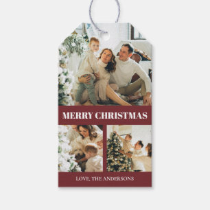 Modern Elegant Merry Christmas Family Photo Red Gift Tags