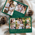 Modern Elegant Merry Christmas Green Photo Collage Foil Holiday Card<br><div class="desc">Celebrate the season with the Modern Elegant Merry Christmas Green Photo Collage foil holiday card. This stylish design features a 5-photo collage on the front, with 4 square photos surrounding a larger picture at the centre. "Merry Christmas" is beautifully displayed in trendy gold foil lettering on a green background. Customize...</div>