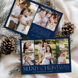 Modern Elegant Merry Christmas Navy Photo Collage Foil Holiday Card<br><div class="desc">Celebrate the season with the Modern Elegant Merry Christmas Navy Photo Collage foil holiday card. This stylish design features a 5-photo collage on the front, with 4 square photos surrounding a larger picture at the centre. "Merry Christmas" is beautifully displayed in trendy gold foil lettering on a navy background. Customize...</div>