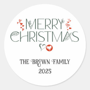 Modern Elegant Merry Christmas Personalized  Classic Round Sticker