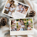 Modern Elegant Merry Christmas Photo Collage Foil Holiday Card<br><div class="desc">Celebrate the season with the Modern Elegant Merry Christmas Photo Collage foil holiday card. This stylish design features a 5-photo collage on the front, with 4 square photos surrounding a larger picture at the centre. "Merry Christmas" is beautifully displayed in trendy gold foil lettering on a white background. Customize with...</div>