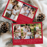 Modern Elegant Merry Christmas Red Photo Collage Holiday Card<br><div class="desc">Celebrate the season with the Modern Elegant Merry Christmas Red Photo Collage Holiday Card. This stylish design features a 5-photo collage on the front, with 4 square photos surrounding a larger picture at the centre. "Merry Christmas" is beautifully displayed in trendy white lettering on a festive red background. Customize with...</div>