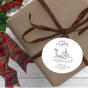 Modern Elegant Merry Christmas Tree and Reindeer Classic Round Sticker