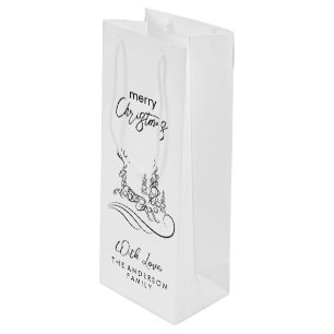 Modern Elegant Merry Christmas Tree and Reindeer Wine Gift Bag