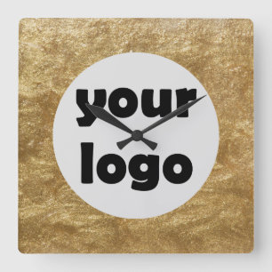 Modern Elegant Metallic Gold Logo Square Wall Clock