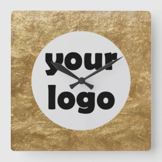 Modern Elegant Metallic Gold Logo Square Wall Clock