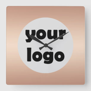 Modern Elegant Metallic Rose Gold Logo Square Wall Clock