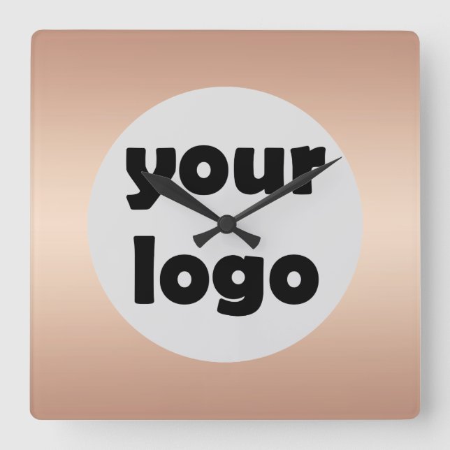 Modern Elegant Metallic Rose Gold Logo Square Wall Clock (Front)