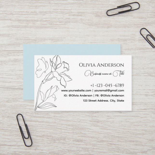 Modern Elegant Minimal Black And Baby Blue Business Card (Front/Back In Situ)