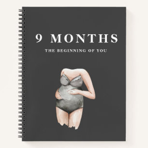 Modern Elegant Minimal Black Pregnancy Mom Notebook