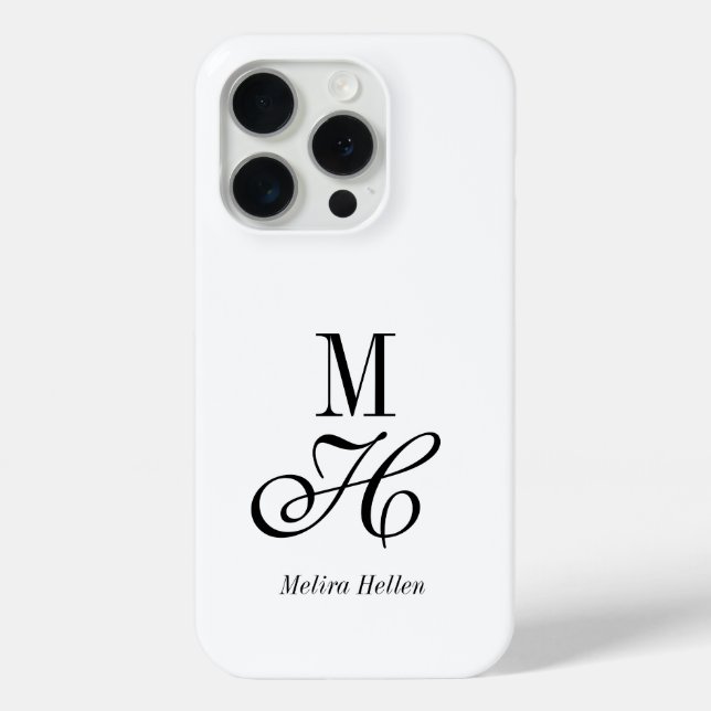 Modern Elegant Minimal Black White Monogram Name Case-Mate iPhone Case (Back)