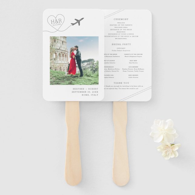 Modern Elegant Minimal Destination Wedding Program Hand Fan (Front and Back)