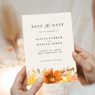 Modern elegant minimal floral ivory wedding save the date