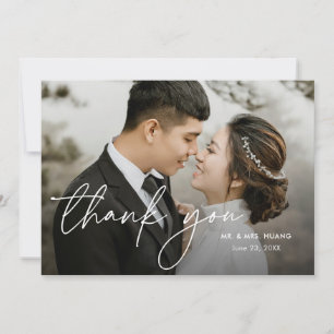 Modern Elegant Minimal Hand Lettered Photo Wedding Thank You Card