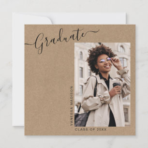 Modern Elegant Minimal Kraft 1 Photo Graduation Announcement