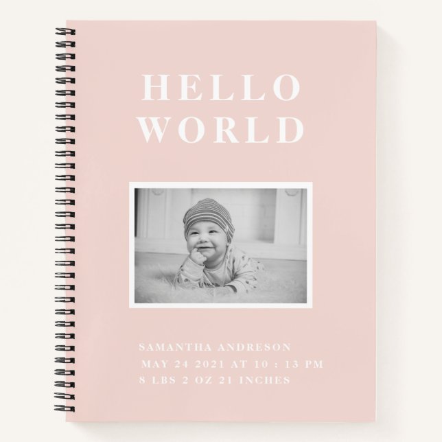 Modern Elegant Minimal Pastel Pink Baby Notebook (Front)