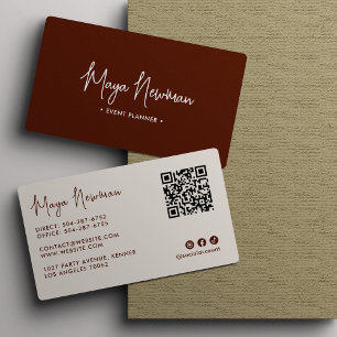 Modern Elegant Minimal QR Code Professional Brown Business Card