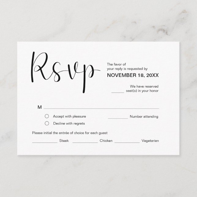 Modern Elegant Minimal, RSVP,  Black Font, Respond Enclosure Card (Front)