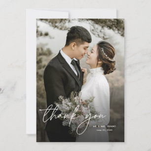 Modern Elegant Minimal Script 2 Photos Wedding Thank You Card