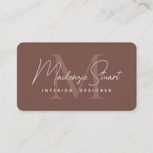 Modern Elegant Minimal Script Monogram Terracotta Business Card