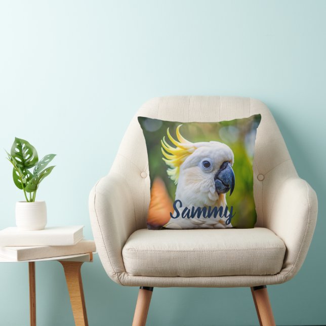 Modern Elegant Minimal Script Pet Bird Photograph Throw Pillow (Chair)