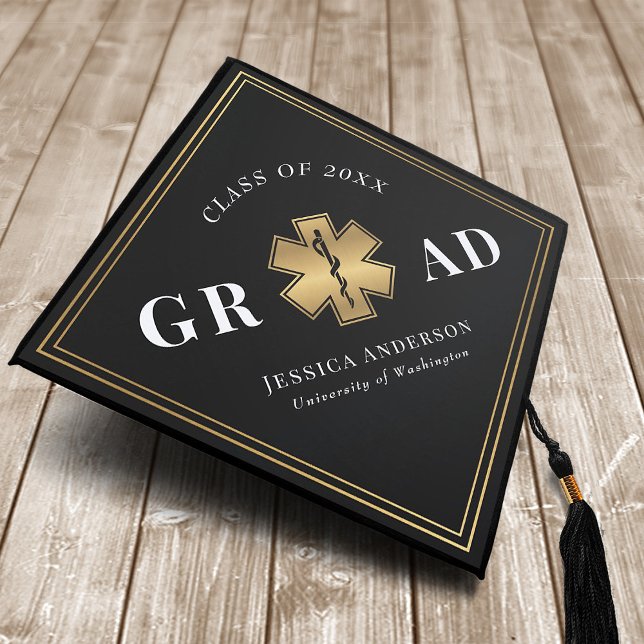 Modern Elegant Minimal Simple Paramedic Graduation Cap Topper (Creator Uploaded)