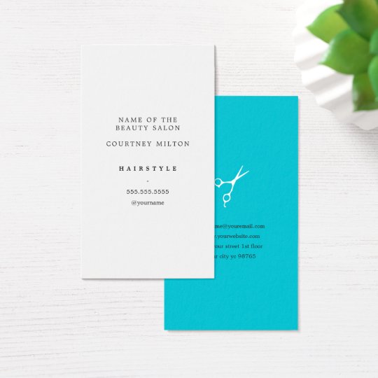 Modern Elegant Minimal White Turquoise HairStylist Business Card