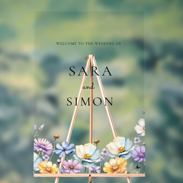 Modern elegant minimal Wildflower wedding Acrylic Sign (Neutral)
