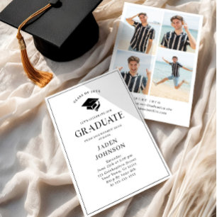 Modern Elegant Minimalist 4 PHOTO Graduation Party Invitation