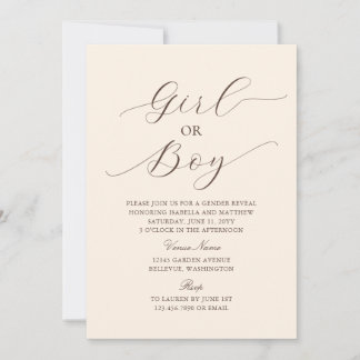 Modern Elegant Minimalist Beige Baby Gender Reveal Invitation