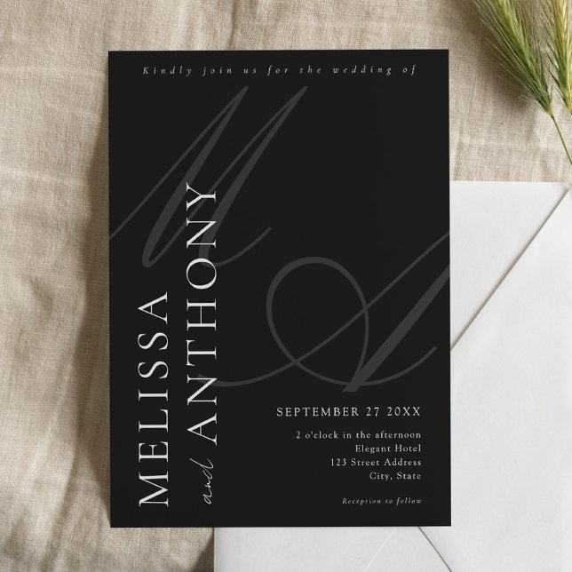 Modern Elegant Minimalist Black and White Wedding Invitation (Creator Uploaded)
