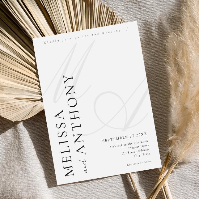 Modern Elegant Minimalist Black and White Wedding Invitation (Creator Uploaded)