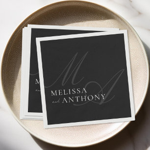 Modern Elegant Minimalist Black and White Wedding Napkin