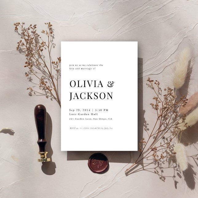 Modern Elegant Minimalist Black & White Wedding Invitation (Creator Uploaded)