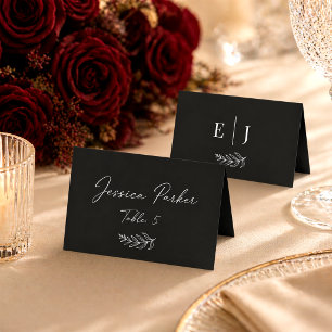 Modern Elegant Minimalist Black & White Wedding Place Card