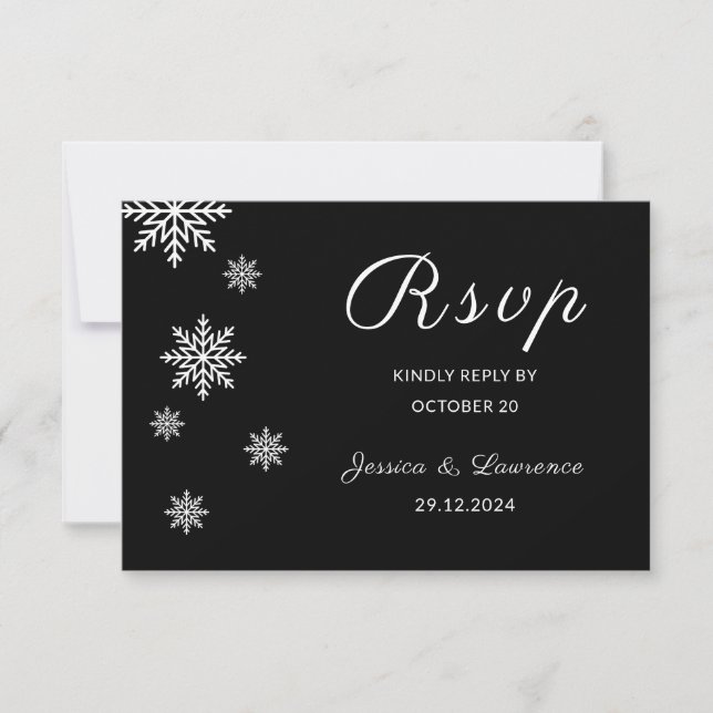 Modern Elegant Minimalist Black Winter Wedding RSVP Card (Front)