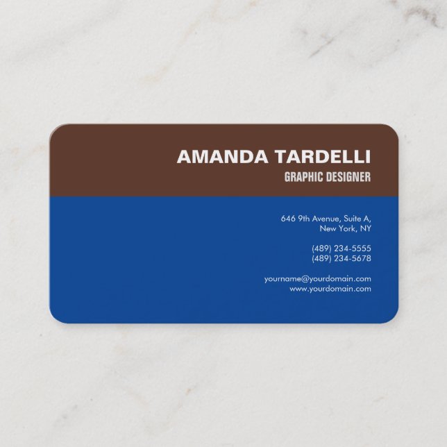 Modern Elegant Minimalist Brown Deep Blue Business Card (Front)