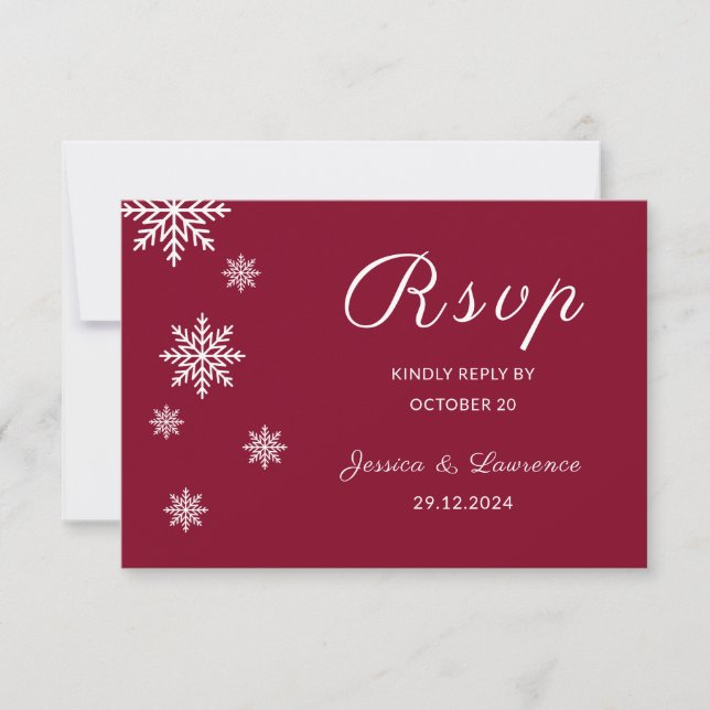 Modern Elegant Minimalist Bugundy Winter Wedding RSVP Card (Front)