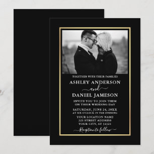 Modern Elegant Minimalist BW Photo Wedding Invitation