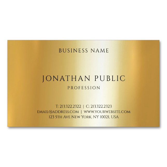 Modern Elegant Minimalist Faux Gold Professional Magnetic Business Card (Front)