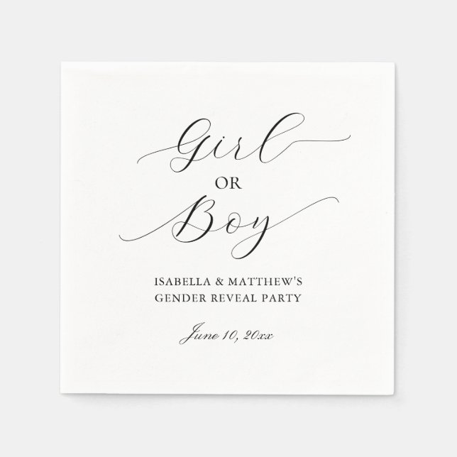 Modern Elegant Minimalist Gender Reveal Party Napkin (Front)