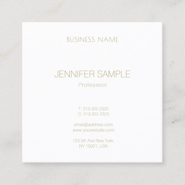 Modern Elegant Minimalist Gold Text Font Luxury Square Business Card (Front)
