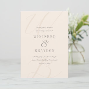 Modern Elegant Minimalist Linen Monogram Wedding  Invitation