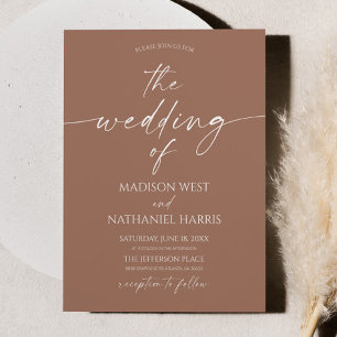 Modern Elegant Minimalist Mocha Mousse Wedding Invitation