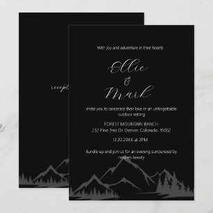 Modern Elegant Minimalist Mountain Black Wedding Invitation